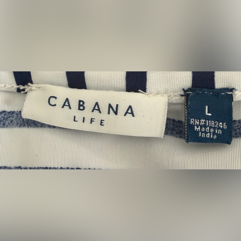 EUC Cabana Life UPF 50+ Navy &‎ White Striped Dolman Sleeve Rashguard Top, Large - Picture 8 of 11